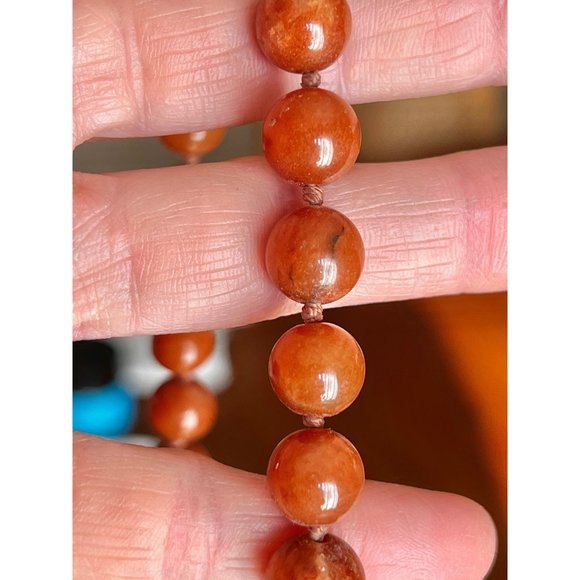 Goldstone Beaded Necklace 38" Long Round Polished Beads With Warm Brown Tones - Picture 6 of 9